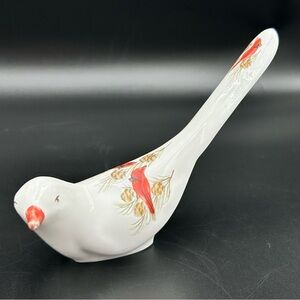 Vintage Fenton Milk Glass Bird of Happiness Cardinal Hand Painted Long Tail